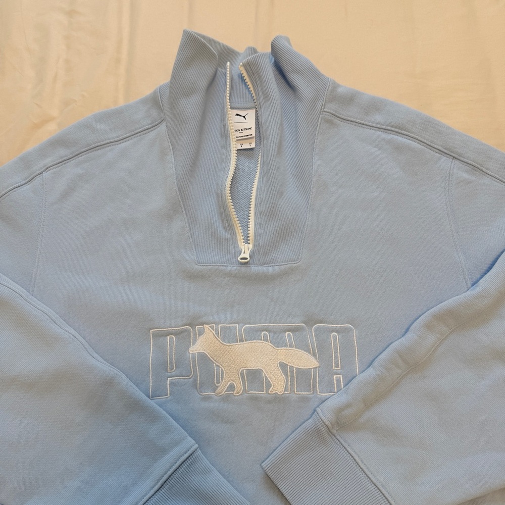 Maison Kitsune * Puma Sky Blue Half-Zip Pullover